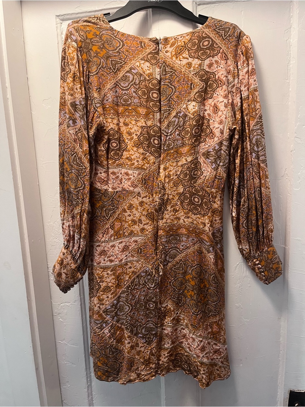 Boho Patchwork Print V-Neck Dress in Mustard - Picture 4 of 6